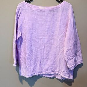 Eileen Fisher Womens Medium Lavender Organic Cotton 3/4 Sleeve Top Gauzy